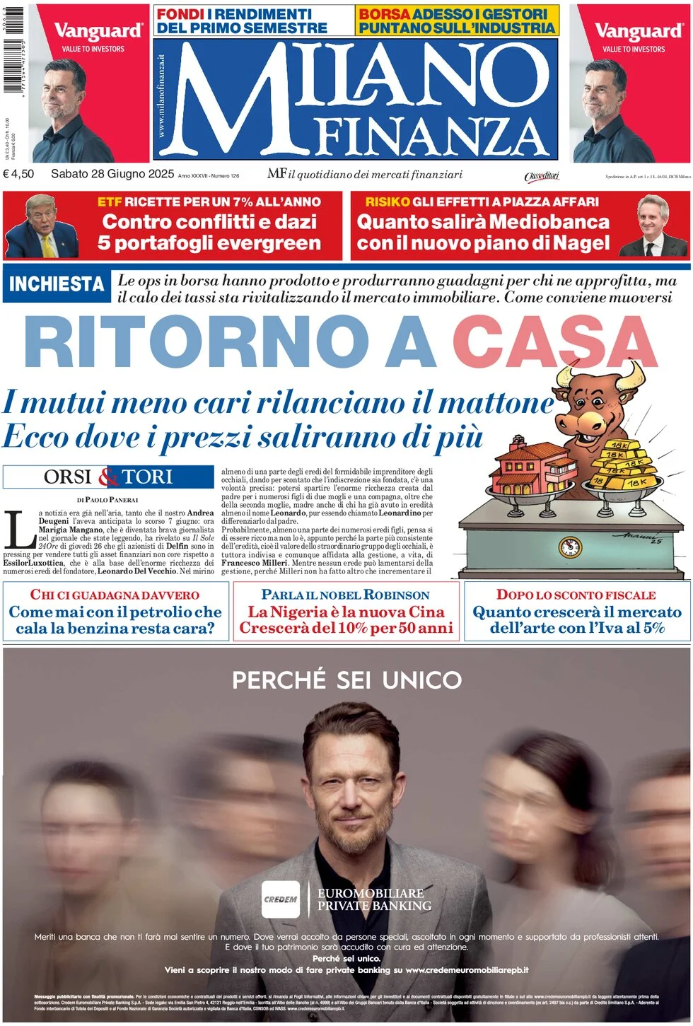 anteprima della prima pagina di mf-milano-finanza del 28/06/2025