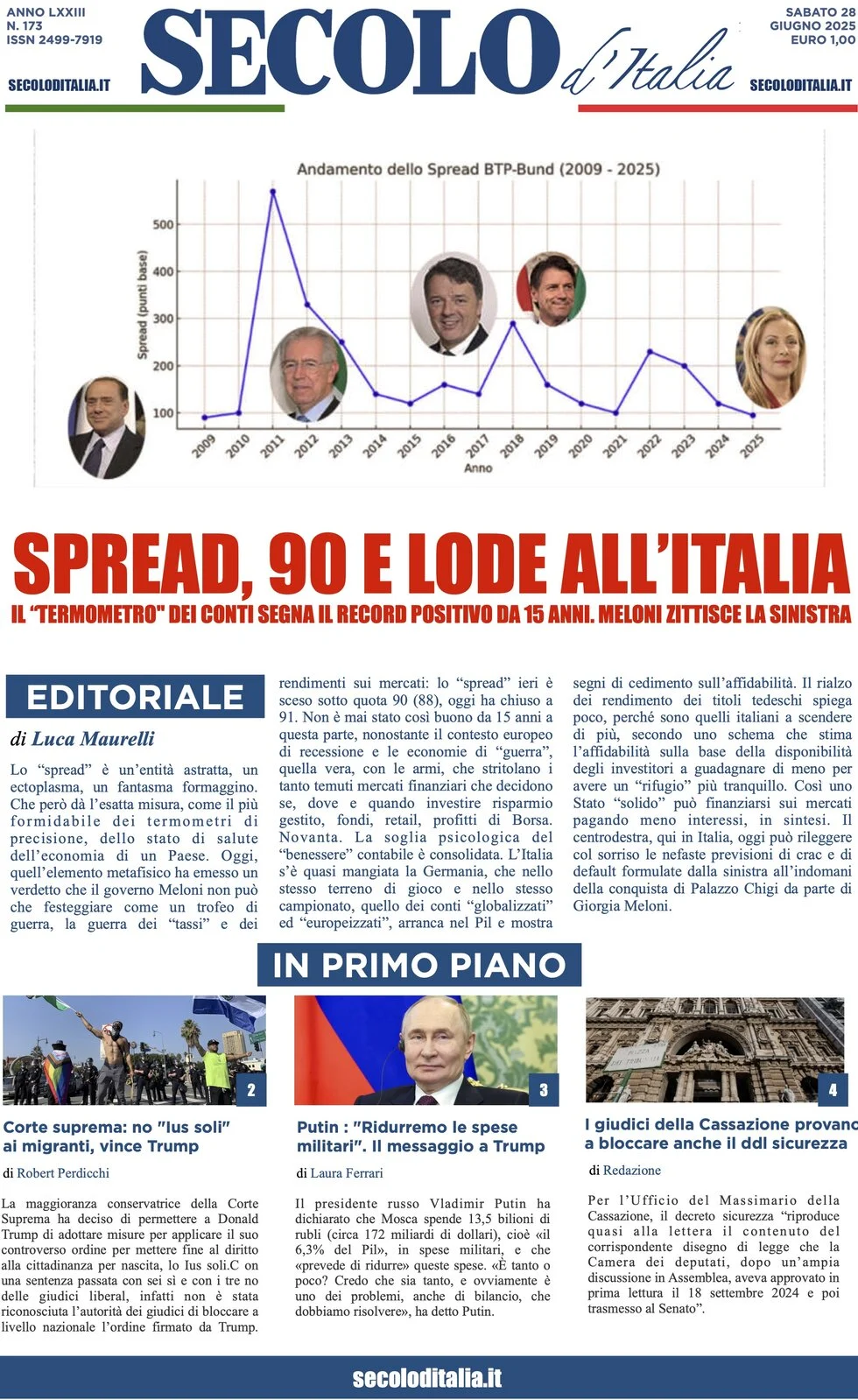 anteprima della prima pagina di secolo-ditalia del 28/06/2025