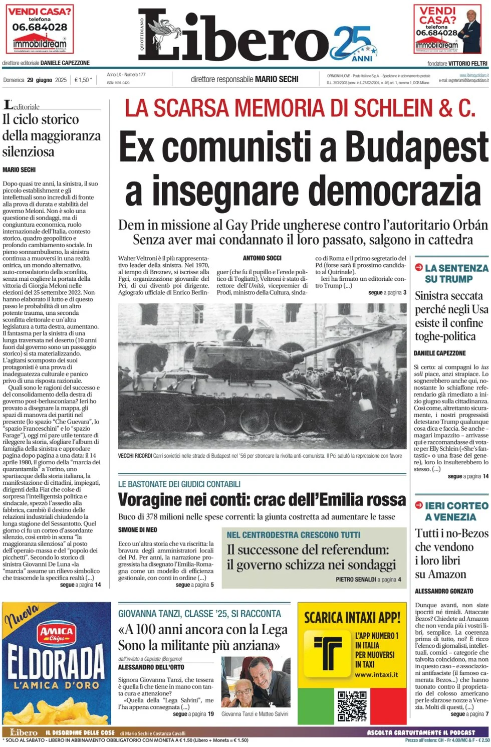 anteprima della prima pagina di libero-quotidiano del 29/06/2025
