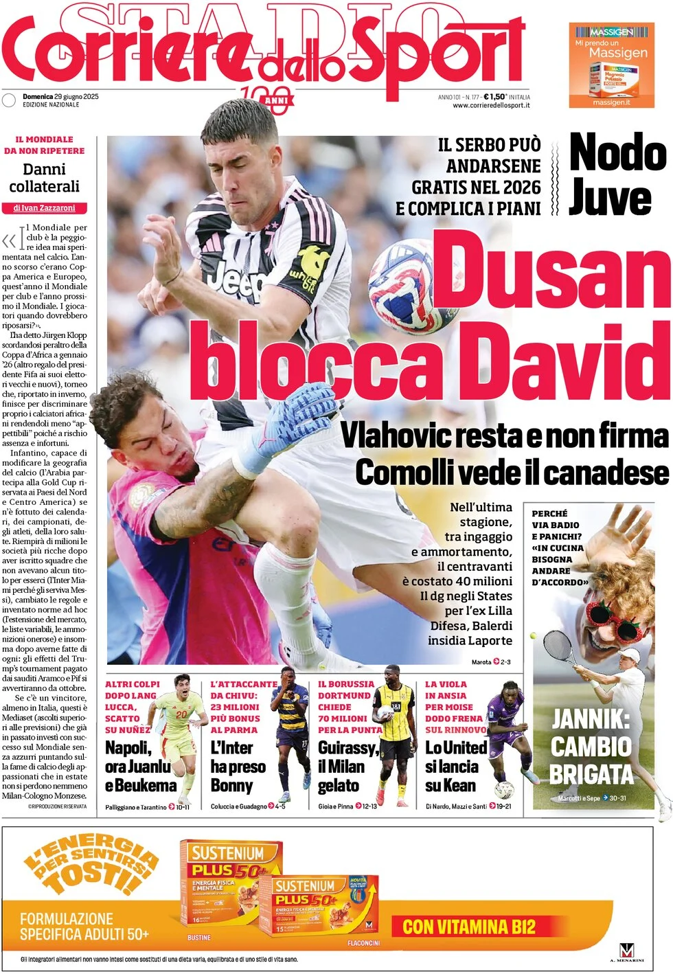 anteprima della prima pagina di corriere-dello-sport del 29/06/2025