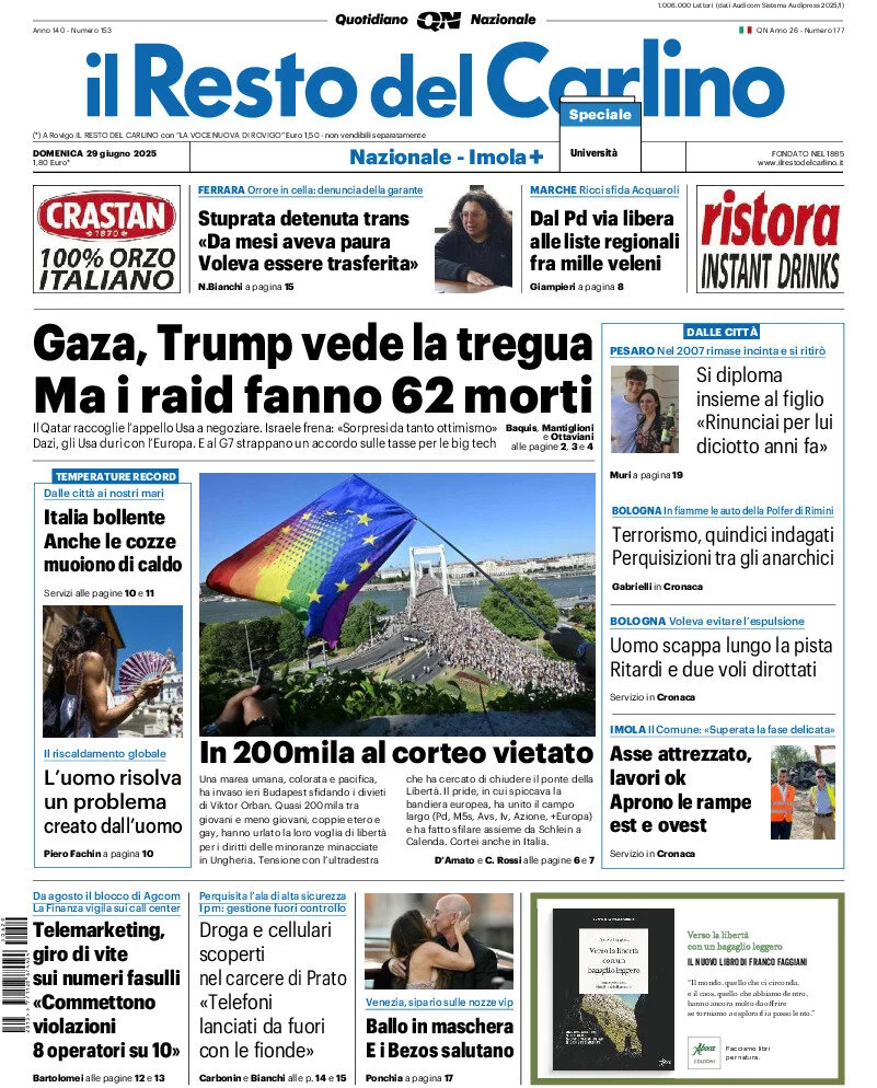 anteprima della prima pagina di il-resto-del-carlino del 29/06/2025