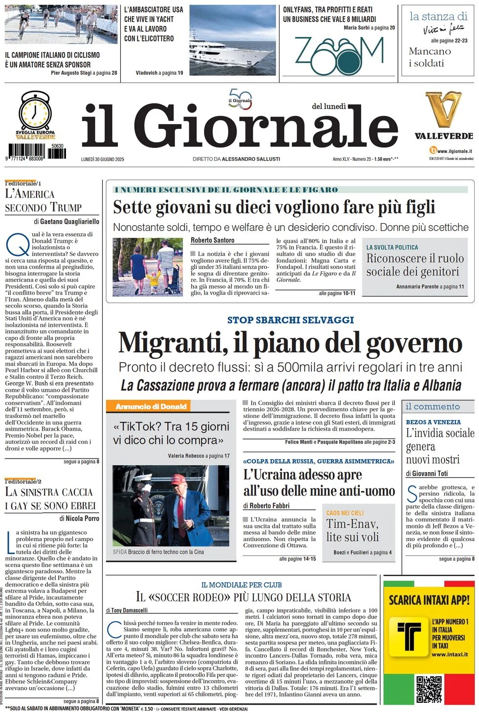 anteprima della prima pagina di il-giornale del 30/06/2025