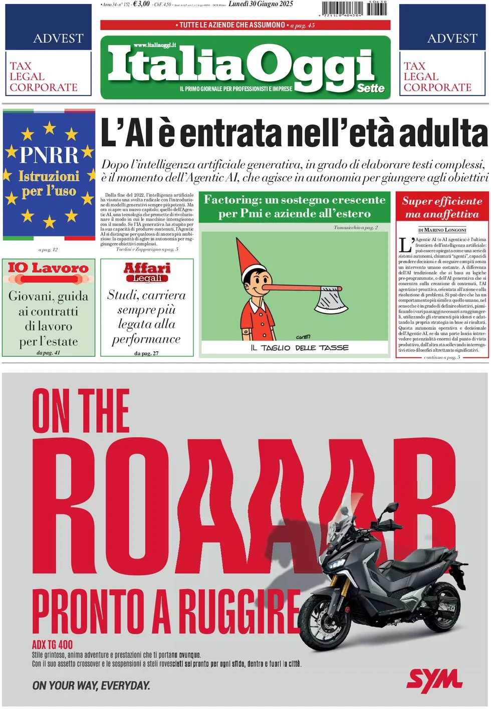 anteprima della prima pagina di ItaliaOggi