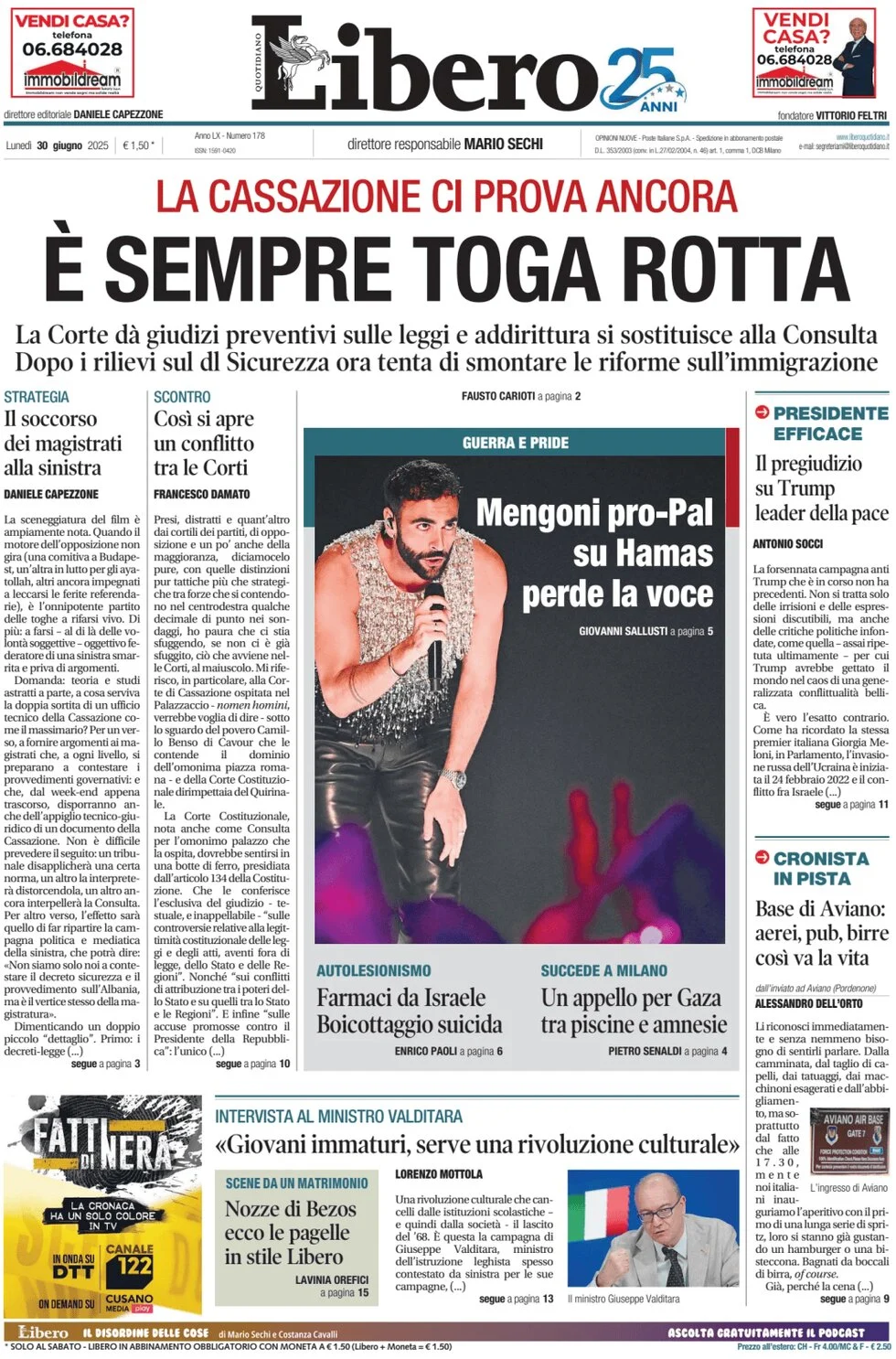 anteprima della prima pagina di libero-quotidiano del 30/06/2025