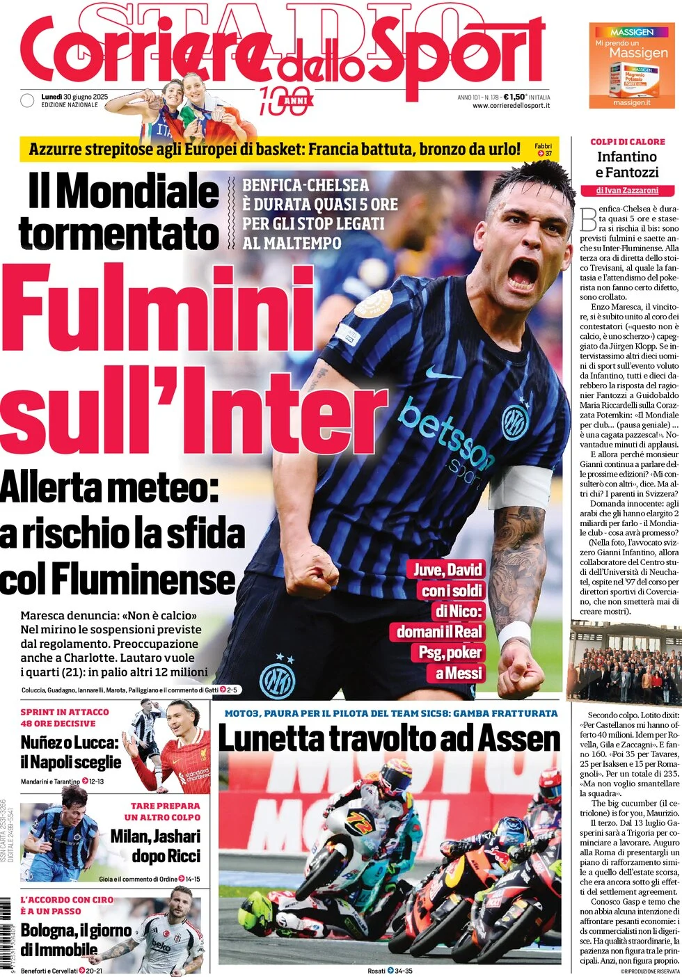 anteprima della prima pagina di corriere-dello-sport del 30/06/2025