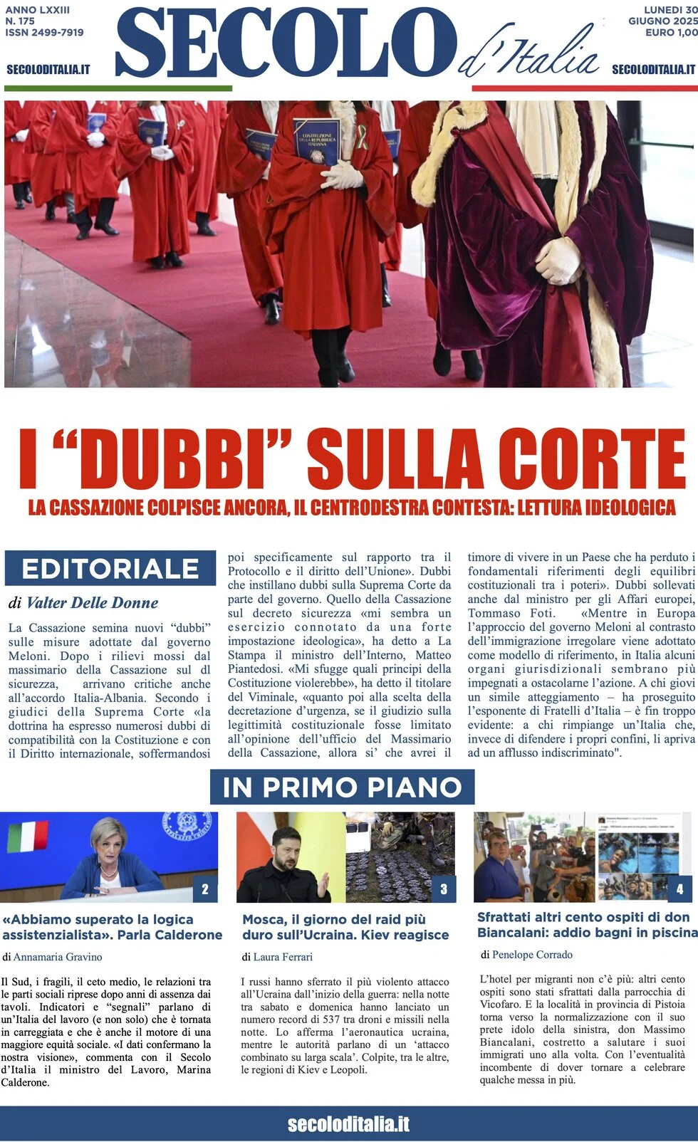 anteprima della prima pagina di secolo-ditalia del 30/06/2025