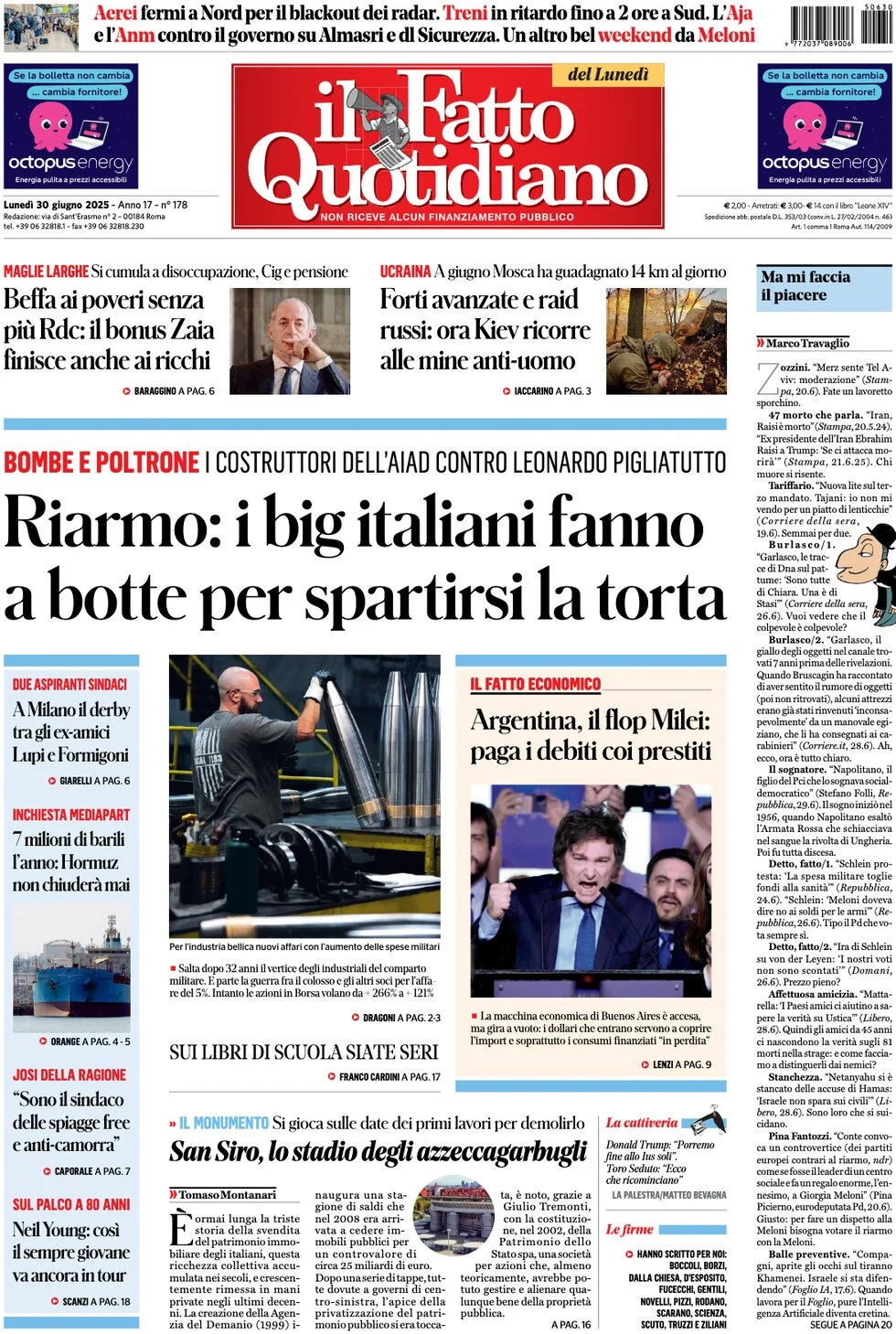 anteprima della prima pagina di il-fatto-quotidiano del 30/06/2025