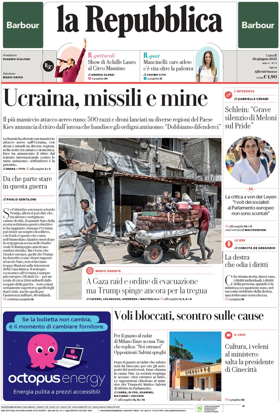 anteprima della prima pagina di la-repubblica del 30/06/2025