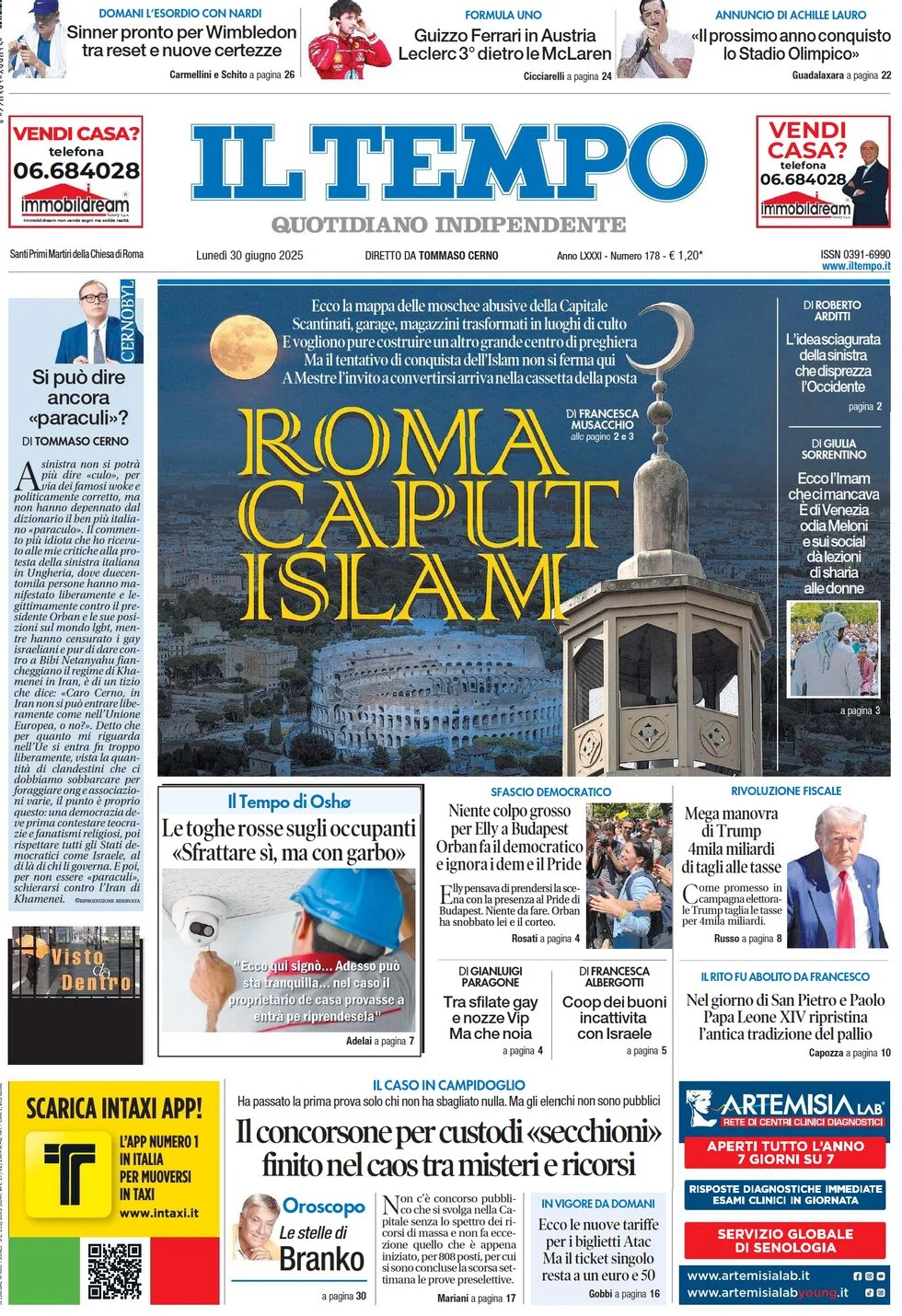 anteprima della prima pagina di il-tempo del 30/06/2025