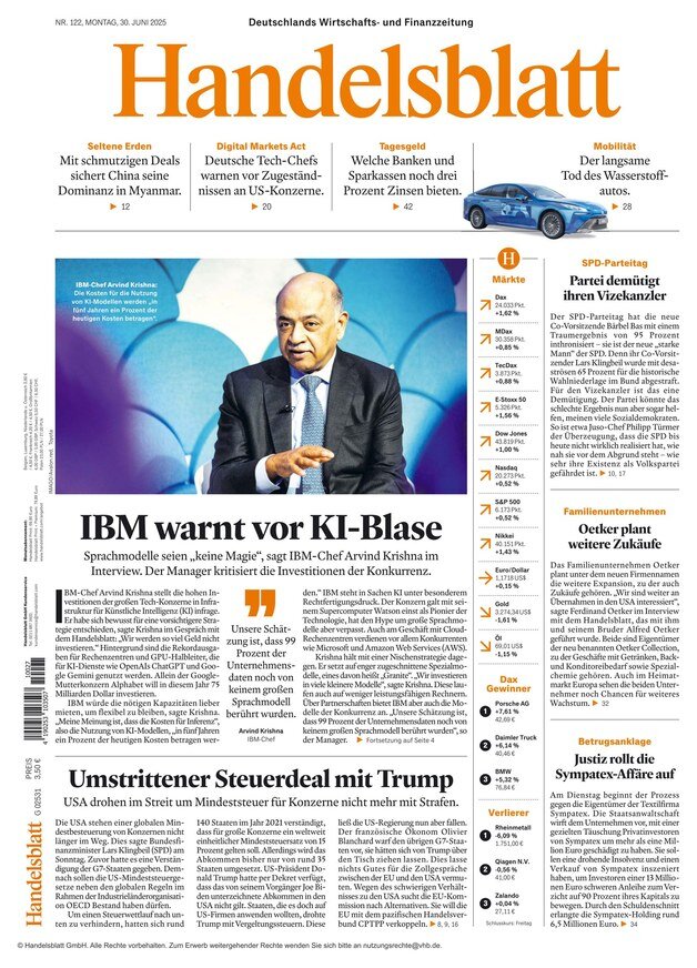 anteprima della prima pagina di Handelsblatt