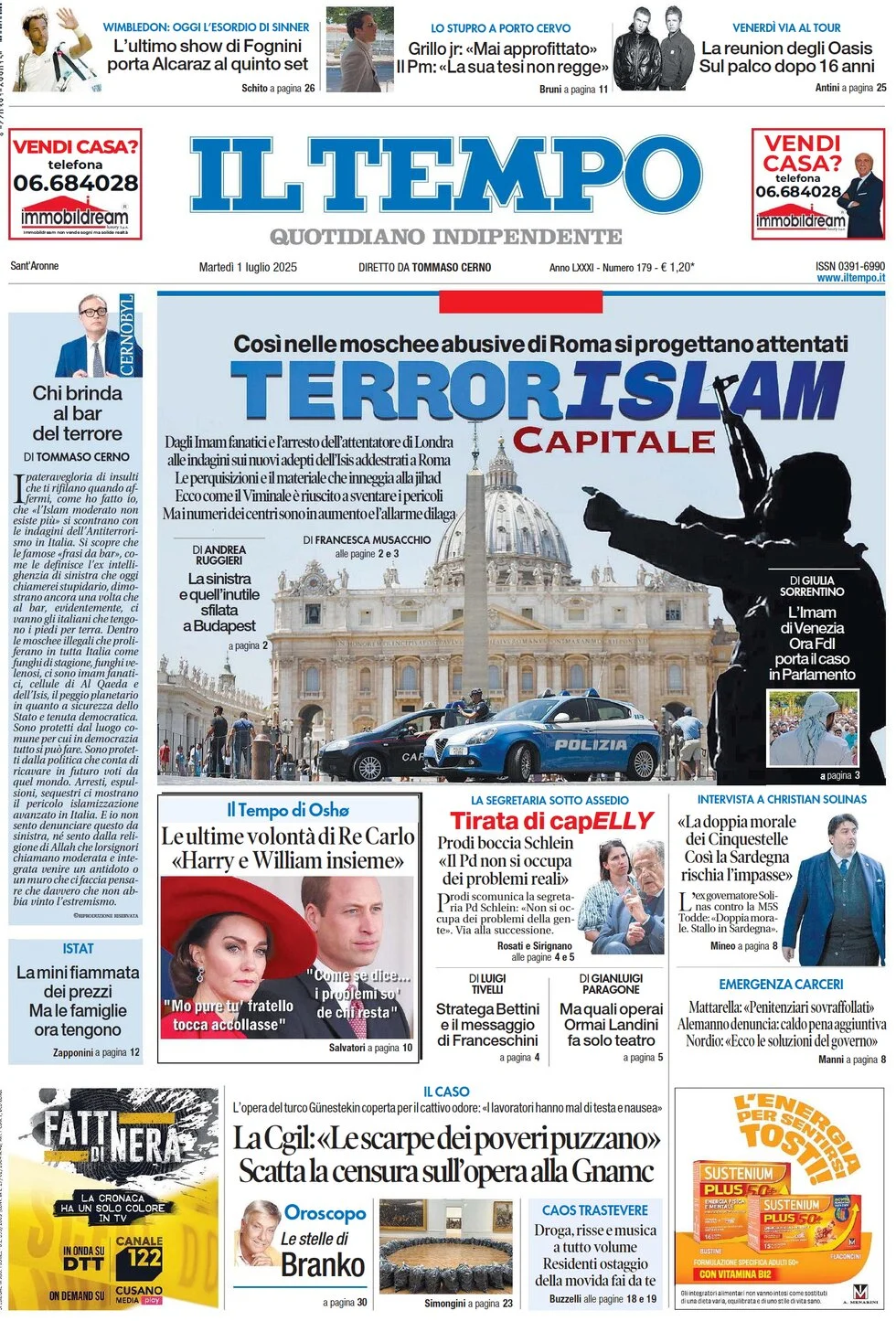 anteprima della prima pagina di il-tempo del 01/07/2025