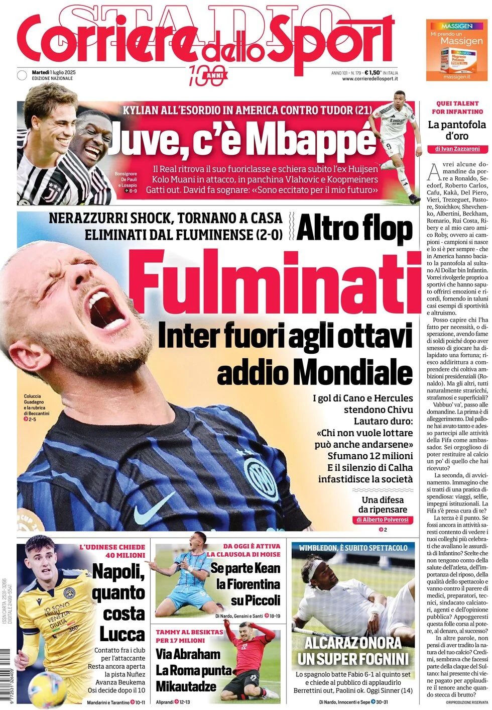 Anteprima prima pagina della rasegna stampa di ieri 2025-07-01 - corriere-dello-sport/