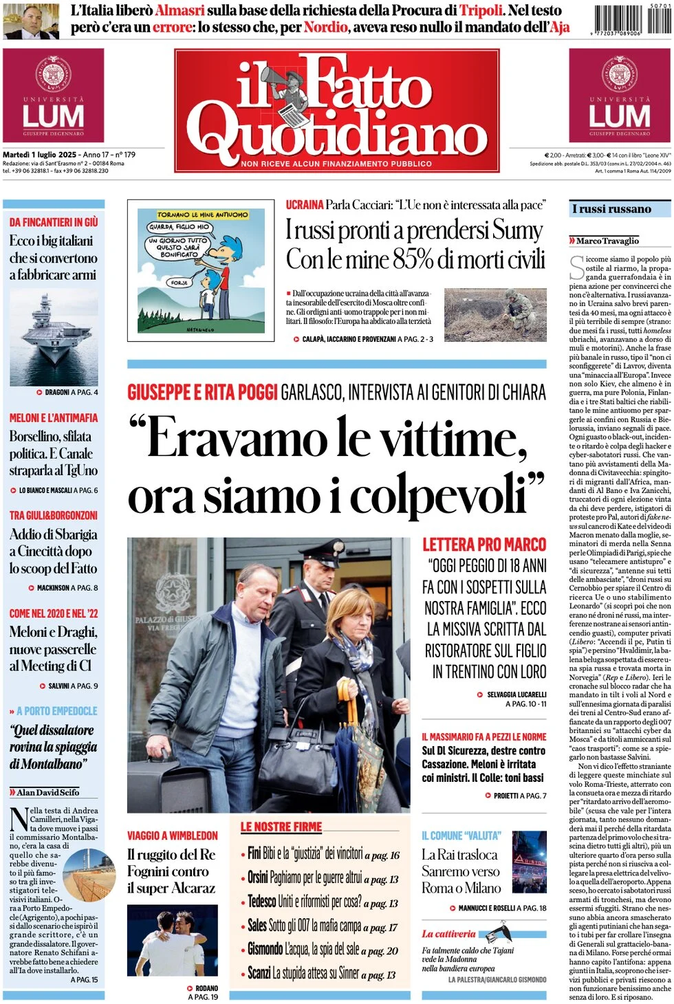 anteprima della prima pagina di il-fatto-quotidiano del 01/07/2025