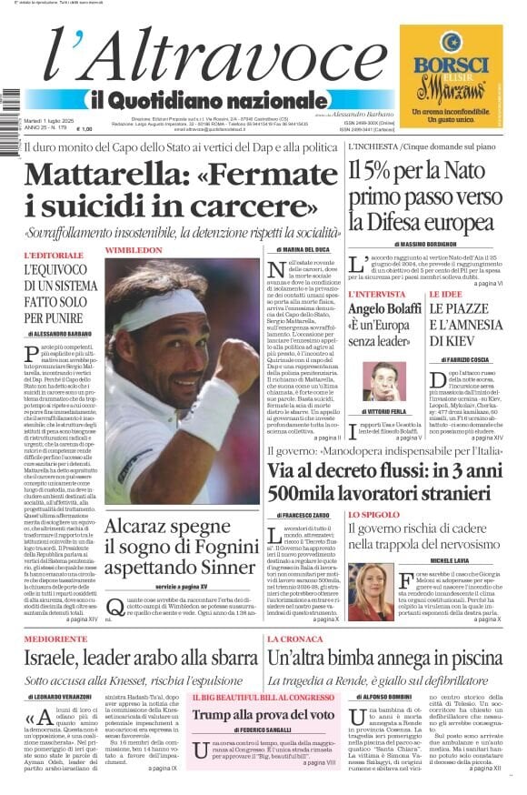 anteprima della prima pagina di il-quotidiano-del-sud-laltravoce del 01/07/2025