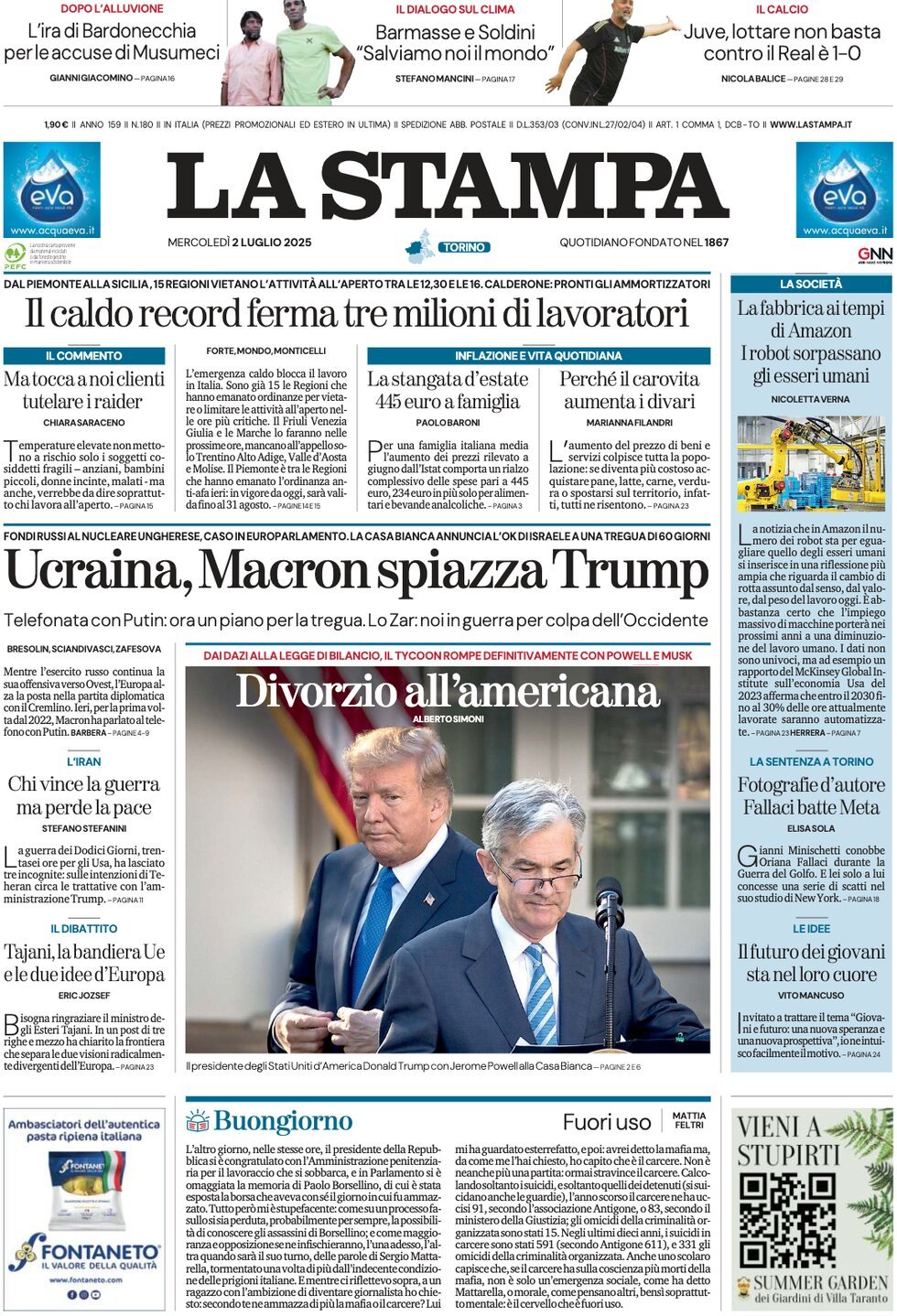 anteprima della prima pagina di La Stampa