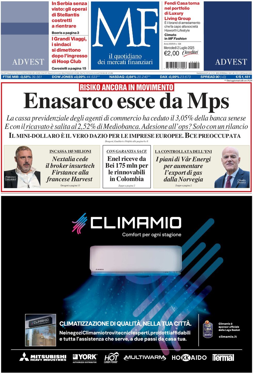 anteprima della prima pagina di mf-milano-finanza del 02/07/2025