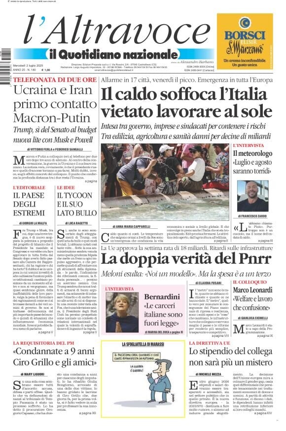 anteprima della prima pagina di Il Quotidiano del Sud L'Altravoce