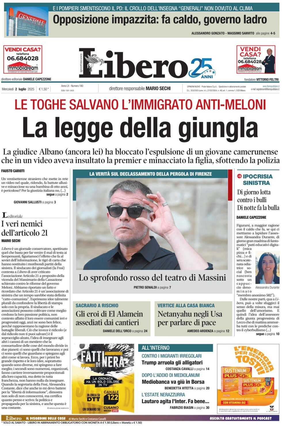 anteprima della prima pagina di Libero Quotidiano