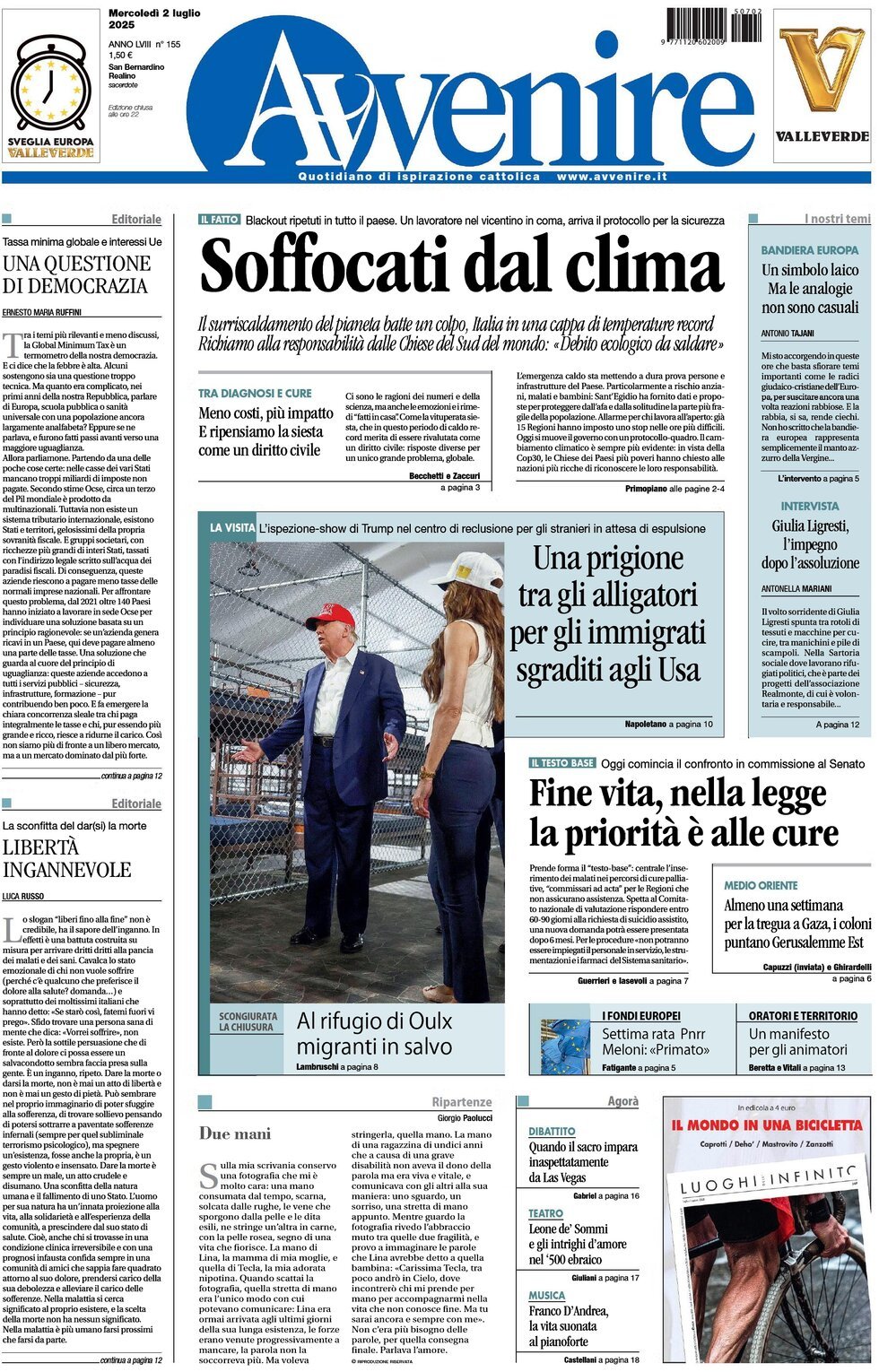 anteprima della prima pagina di Avvenire