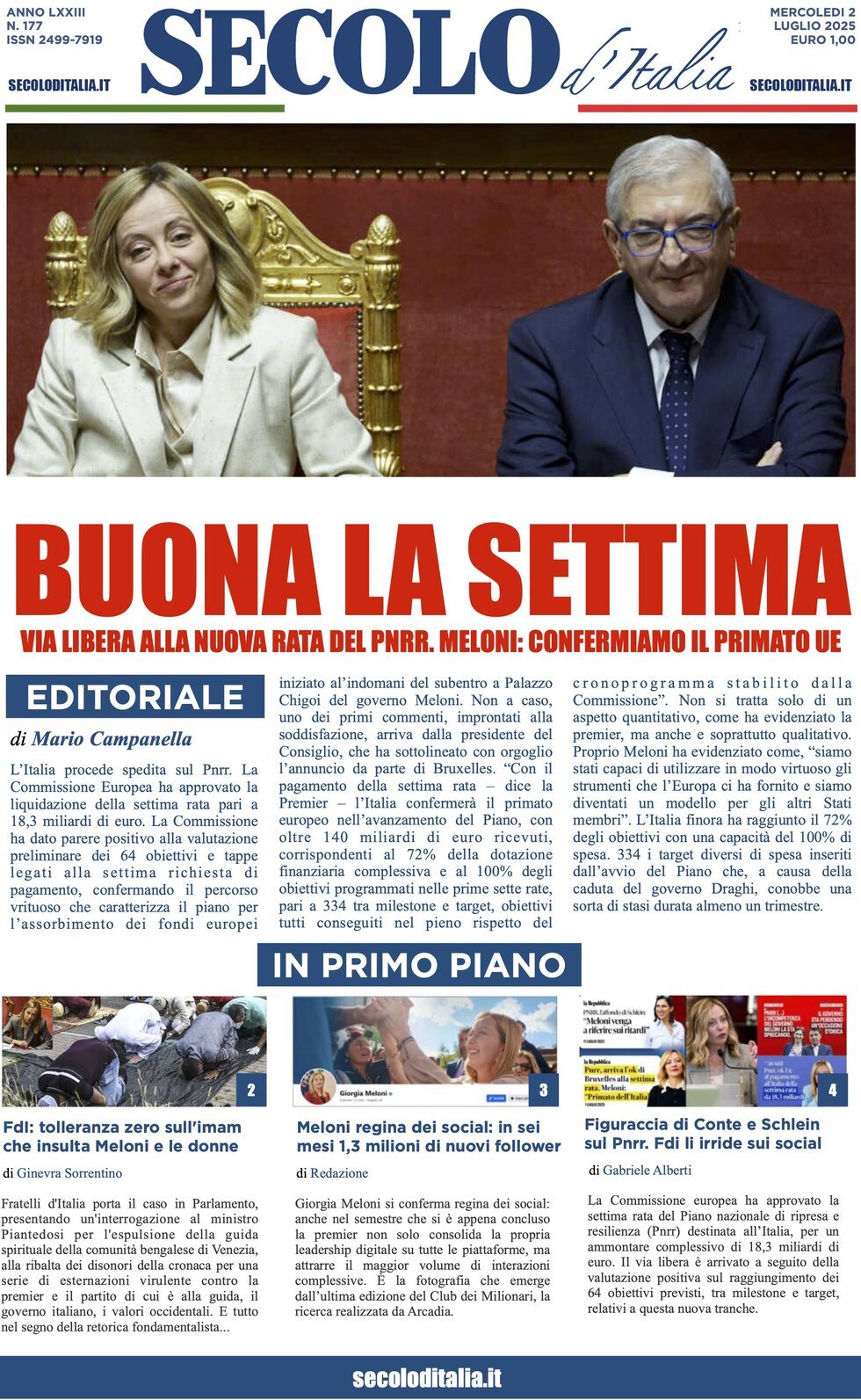 anteprima della prima pagina di Secolo d'Italia