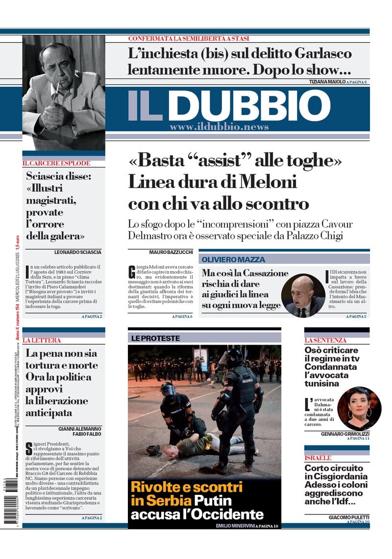 anteprima della prima pagina di Il Dubbio
