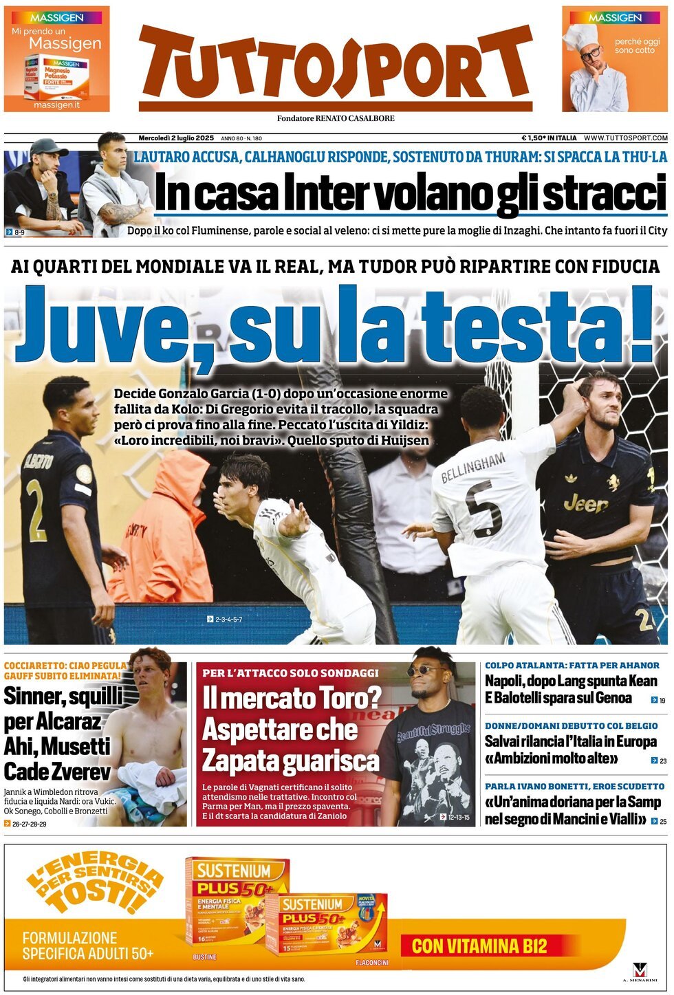 Anteprima prima pagina della rasegna stampa di ieri 2025-07-02 - tuttosport/