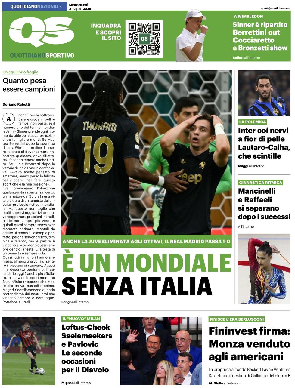 prima pagina - QS Quotidiano Sportivo del 02/07/2025