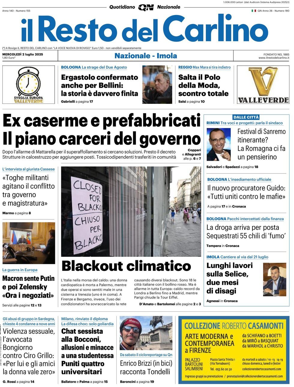 anteprima della prima pagina di il-resto-del-carlino del 02/07/2025