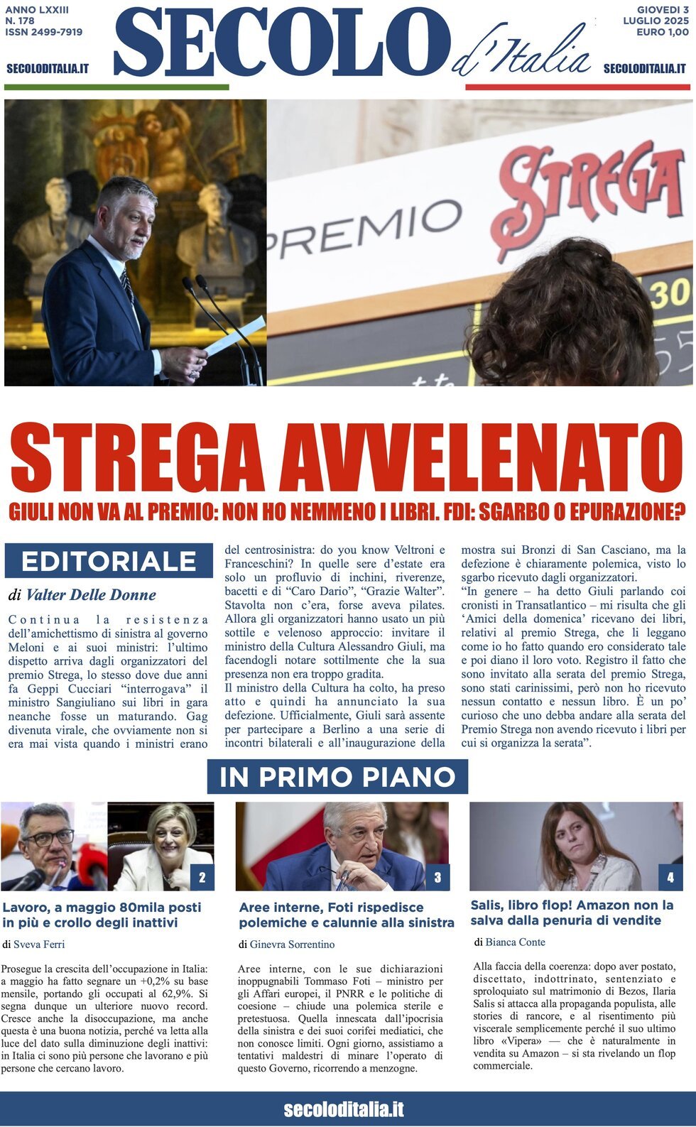 anteprima della prima pagina di secolo-ditalia del 03/07/2025