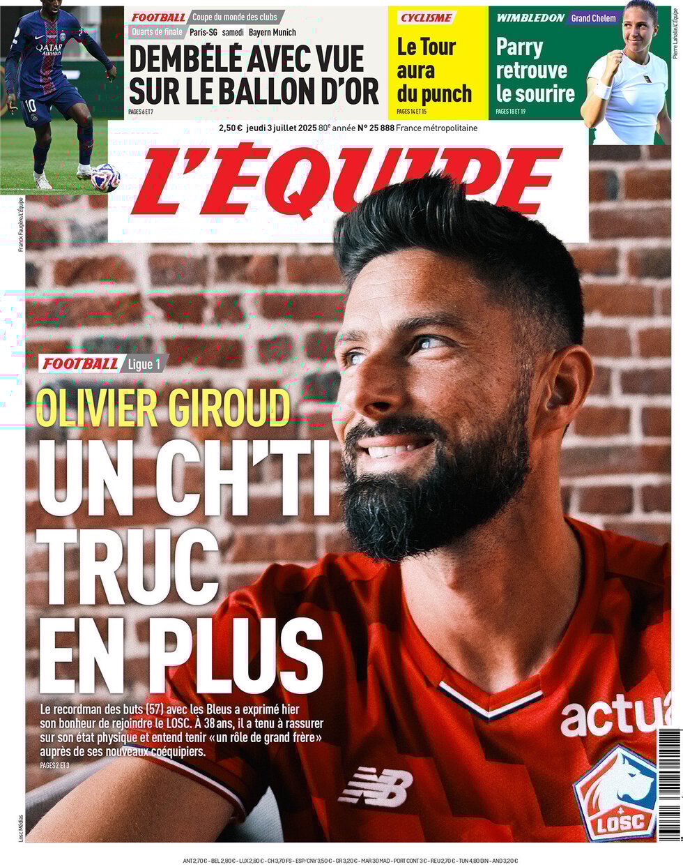 anteprima della prima pagina di L'Equipe