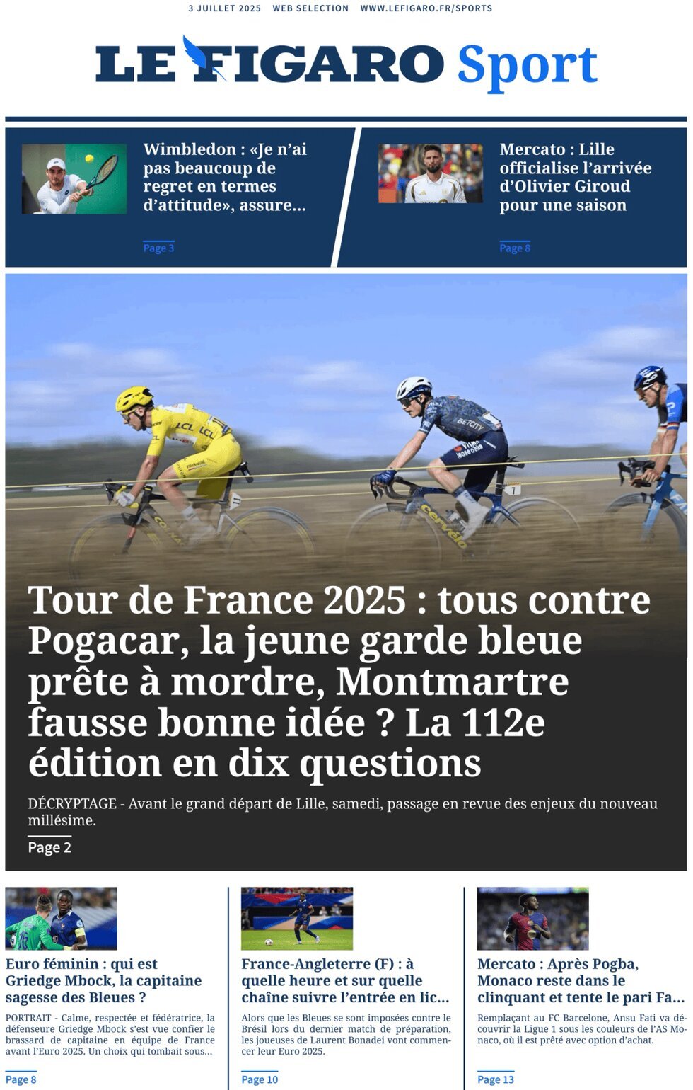 anteprima della prima pagina di Le Figaro SPORT