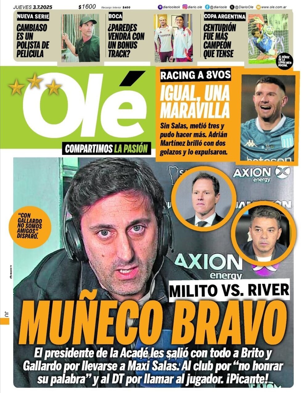 anteprima della prima pagina di ol del 03/07/2025