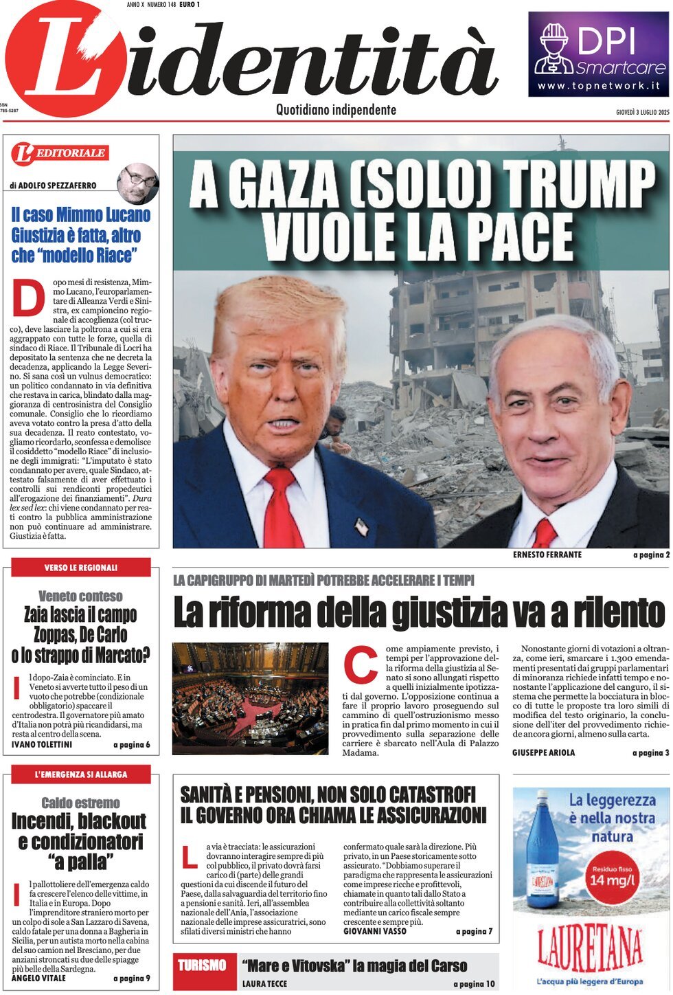 anteprima della prima pagina di lidentit del 03/07/2025