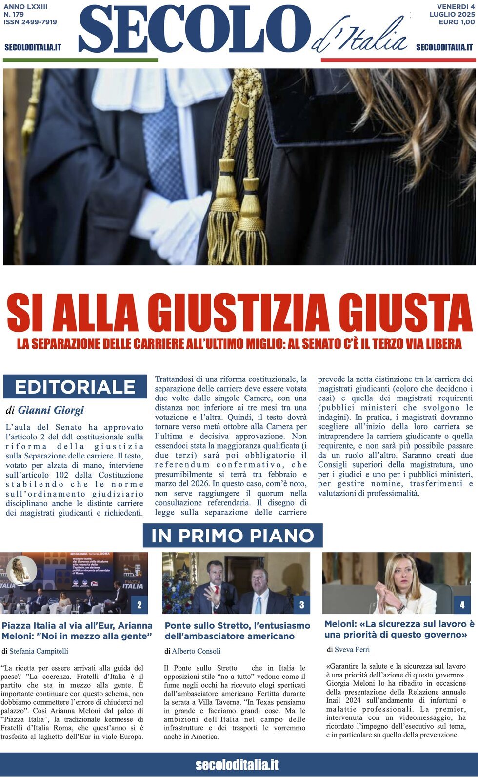 anteprima della prima pagina di secolo-ditalia del 04/07/2025