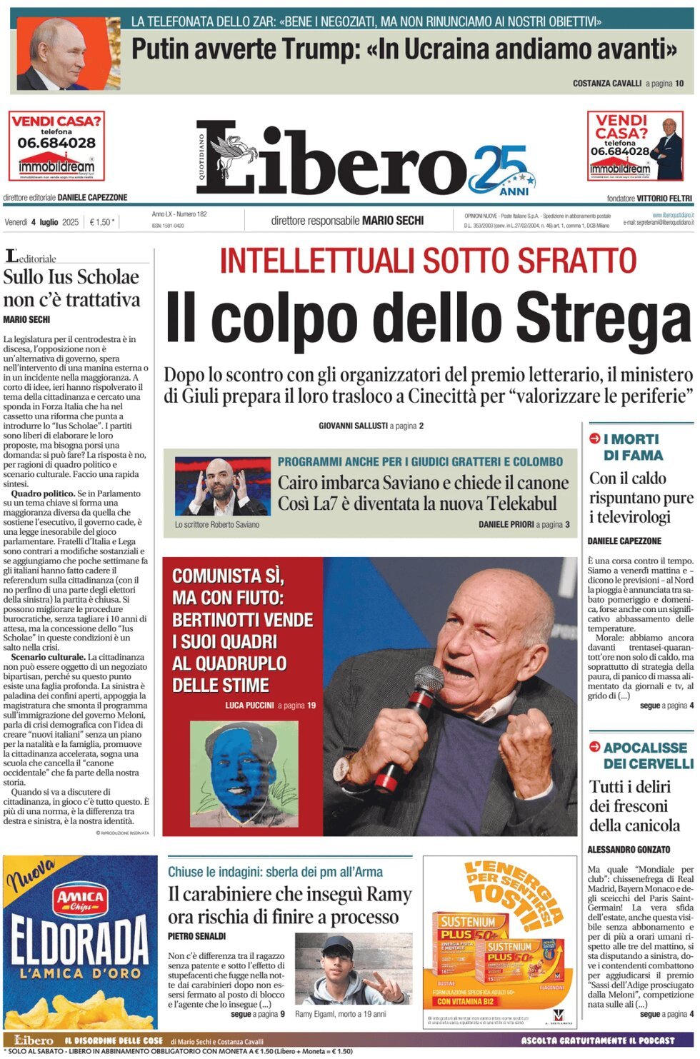 anteprima della prima pagina di libero-quotidiano del 04/07/2025