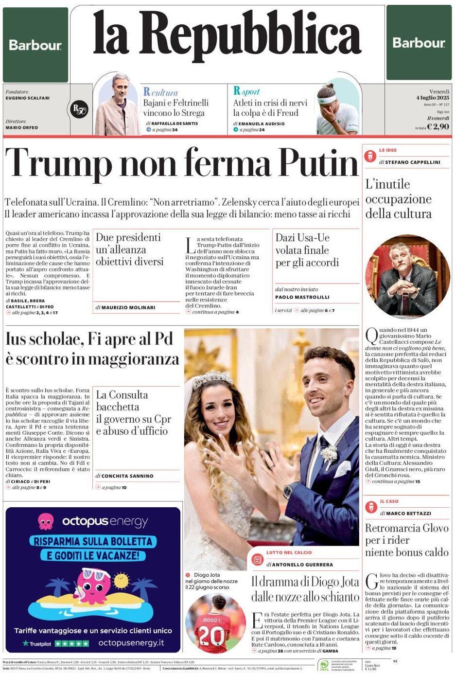 anteprima della prima pagina di la-repubblica del 04/07/2025