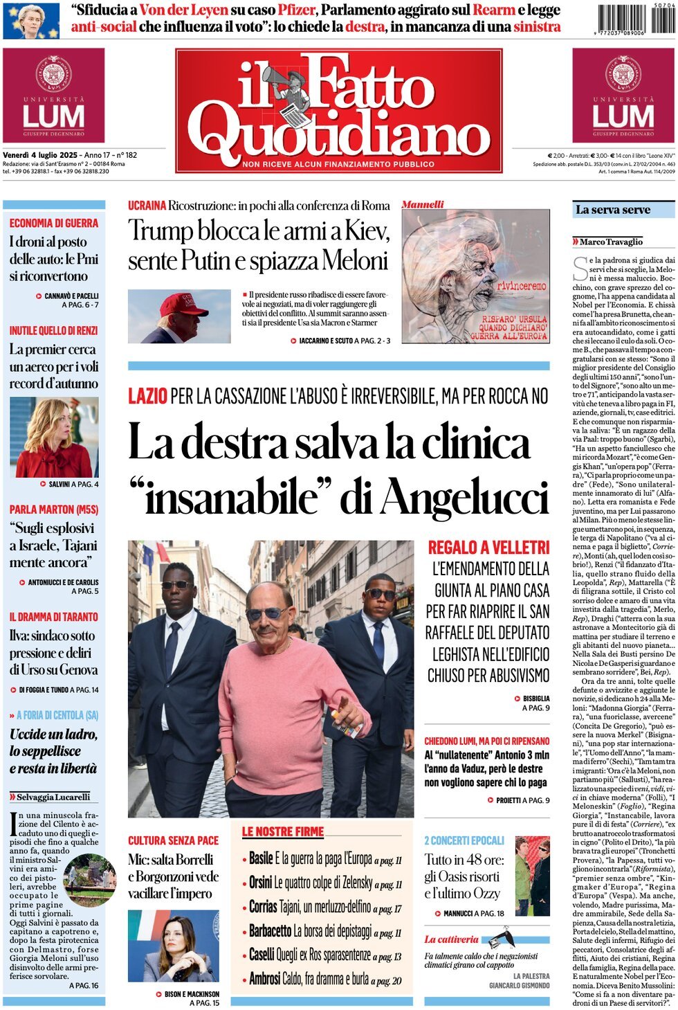 anteprima della prima pagina di il-fatto-quotidiano del 04/07/2025