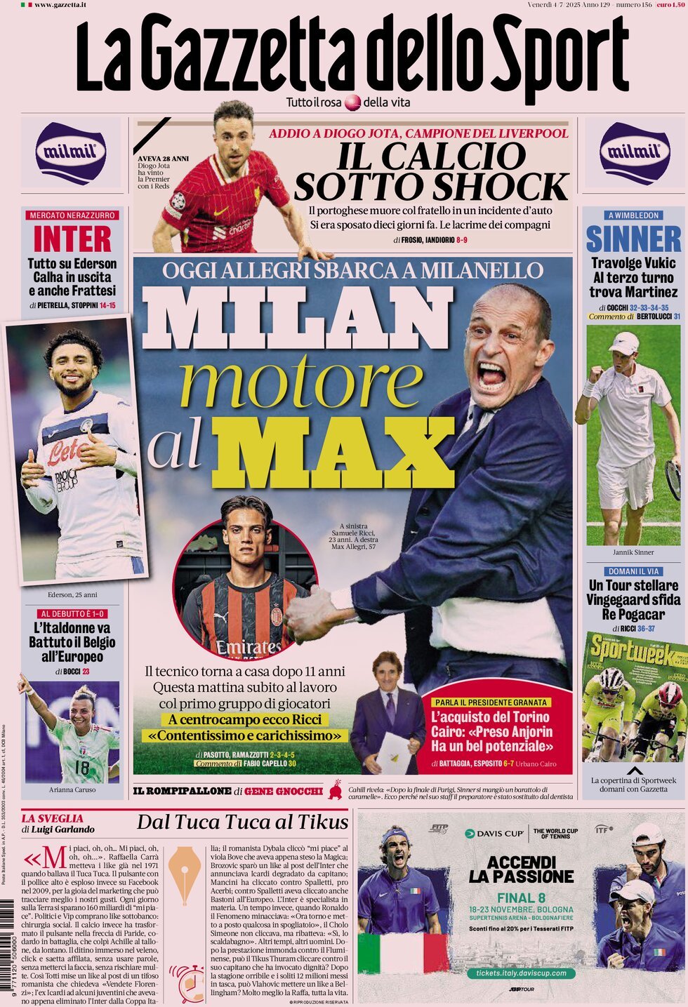 anteprima della prima pagina di la-gazzetta-dello-sport del 04/07/2025