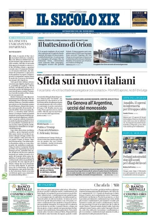 prima pagina - Il Secolo XIX del 04/07/2025