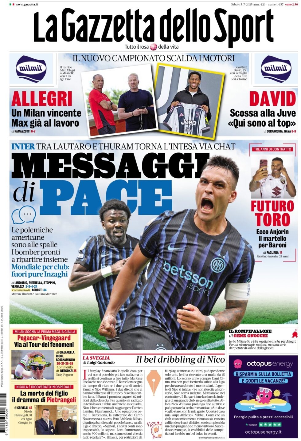 anteprima della prima pagina di la-gazzetta-dello-sport del 05/07/2025