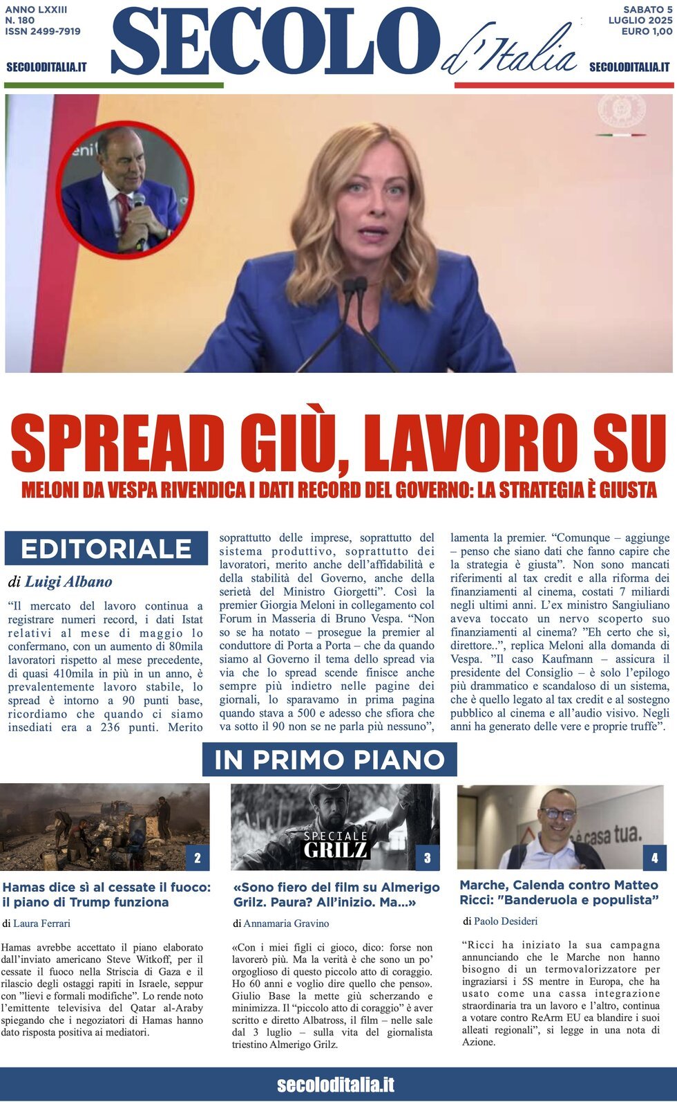 anteprima della prima pagina di secolo-ditalia del 05/07/2025