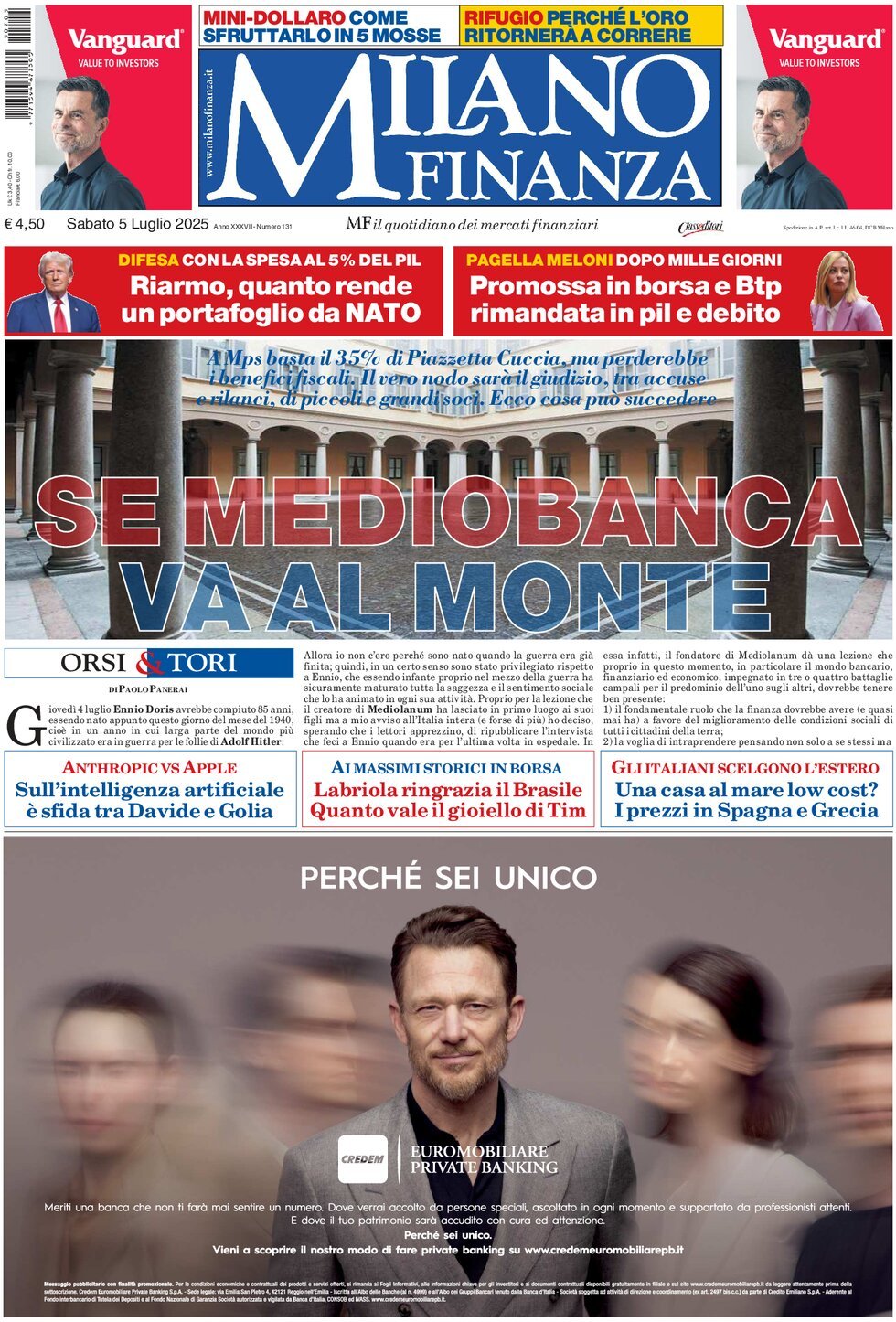 anteprima della prima pagina di mf-milano-finanza del 05/07/2025