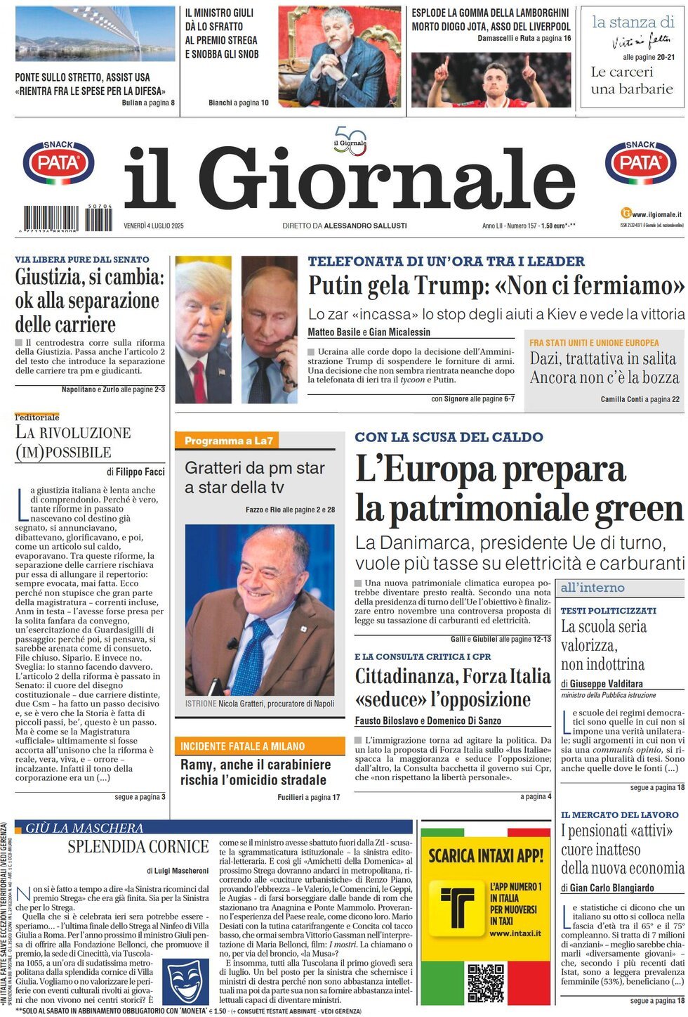anteprima della prima pagina di il-giornale del 05/07/2025