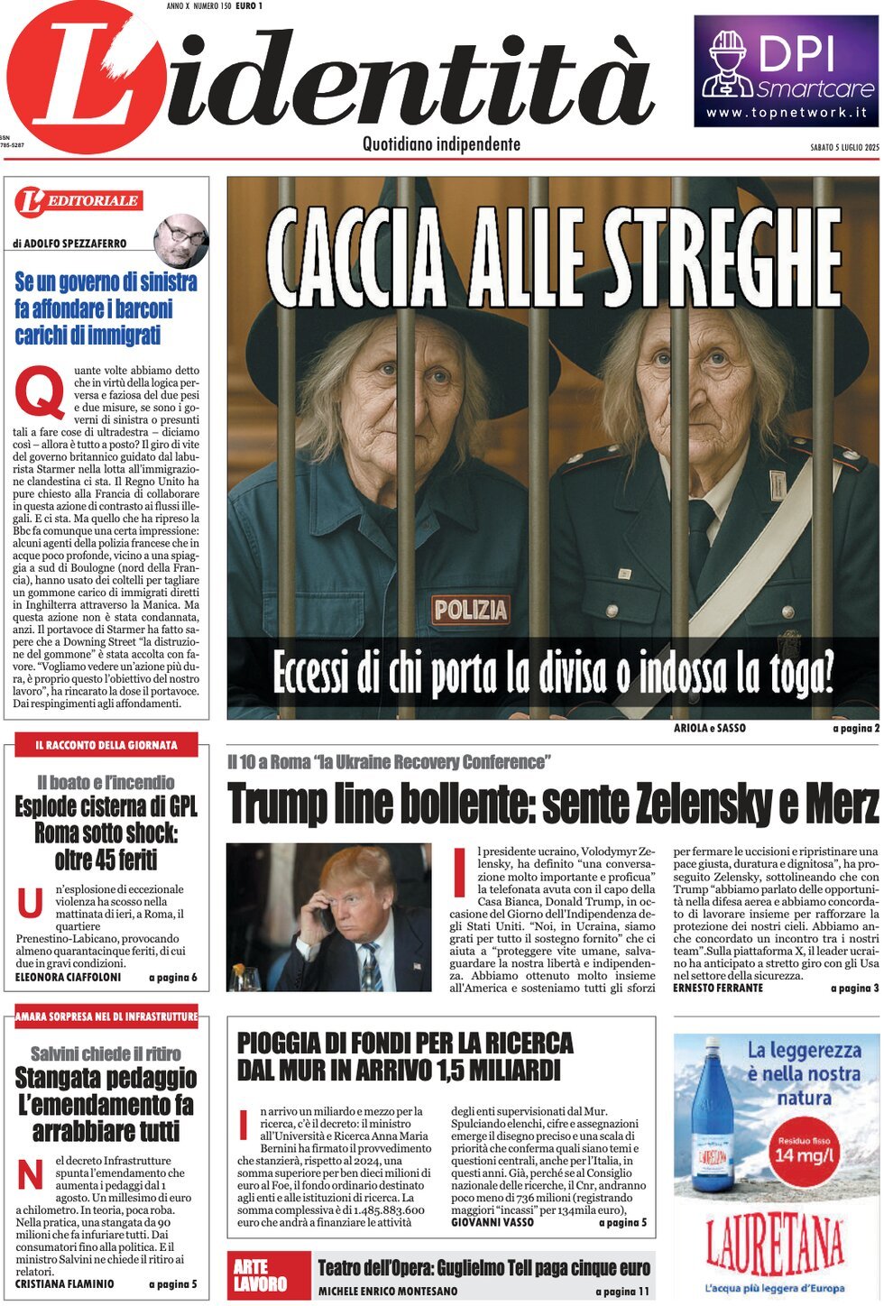 anteprima della prima pagina di lidentit del 05/07/2025