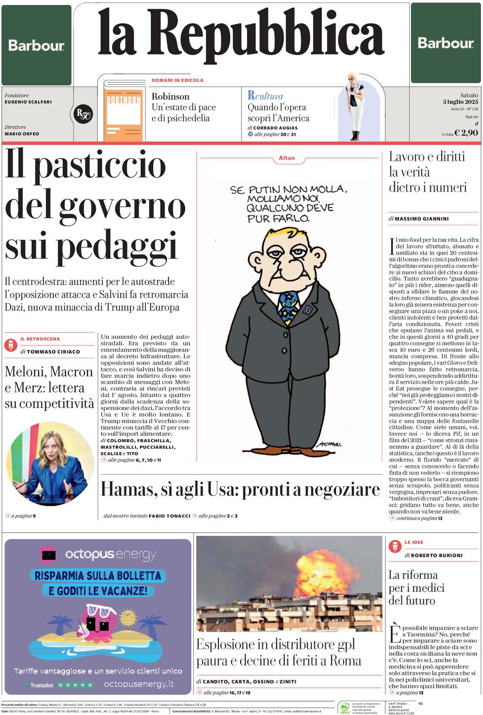 anteprima della prima pagina di la-repubblica del 05/07/2025