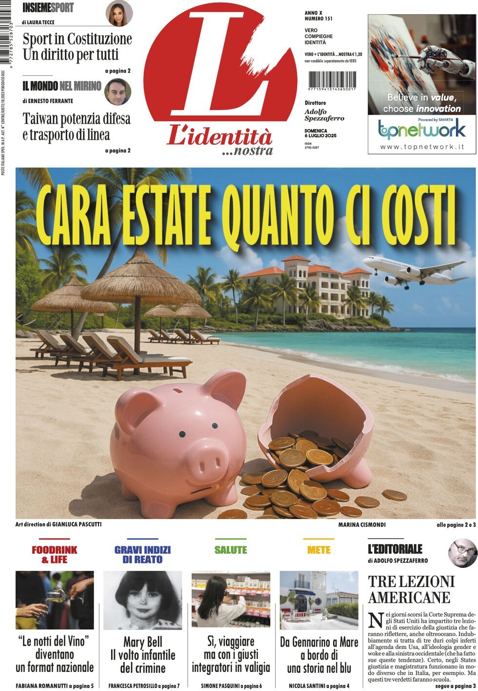 anteprima della prima pagina di lidentit del 06/07/2025