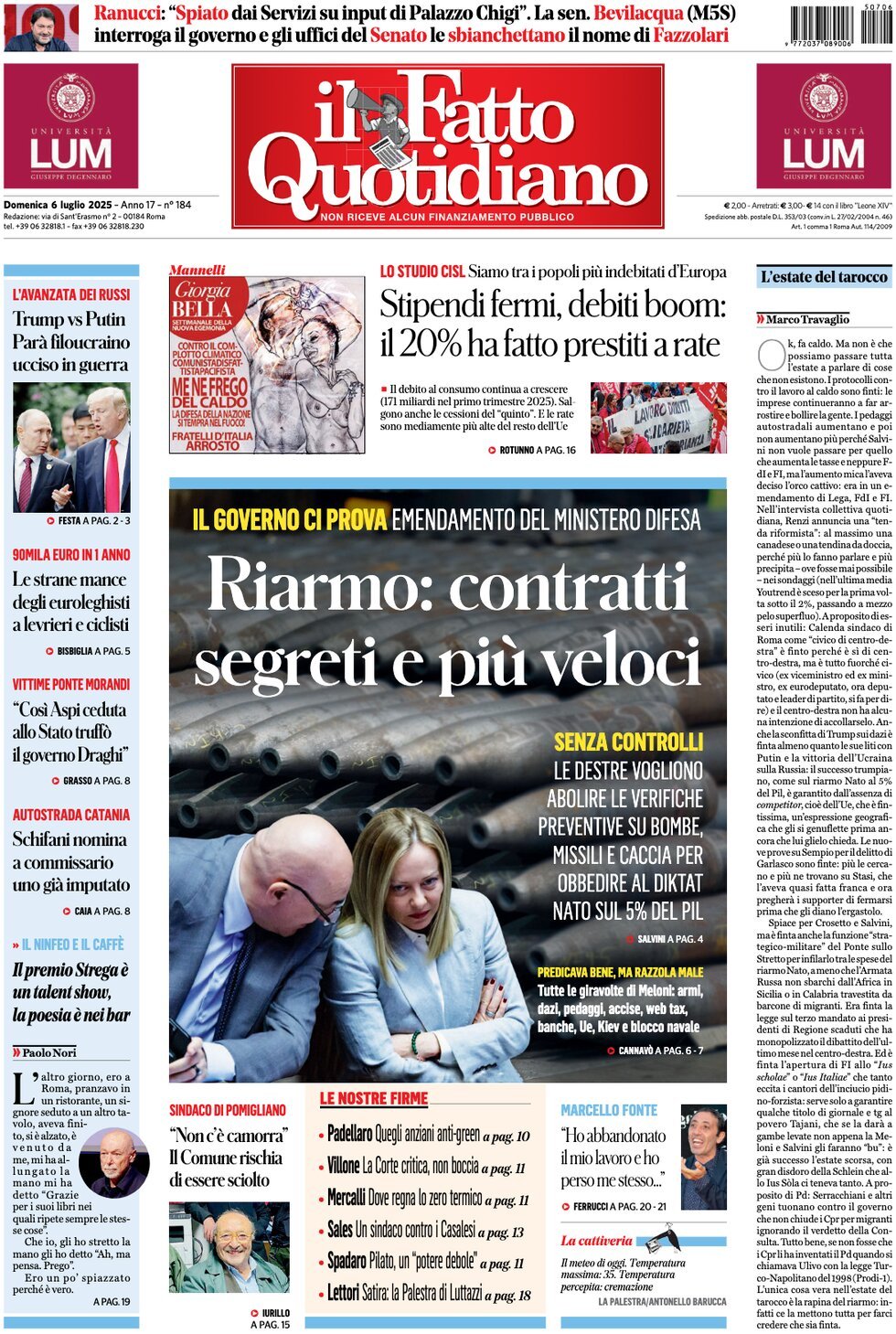 anteprima della prima pagina di il-fatto-quotidiano del 06/07/2025