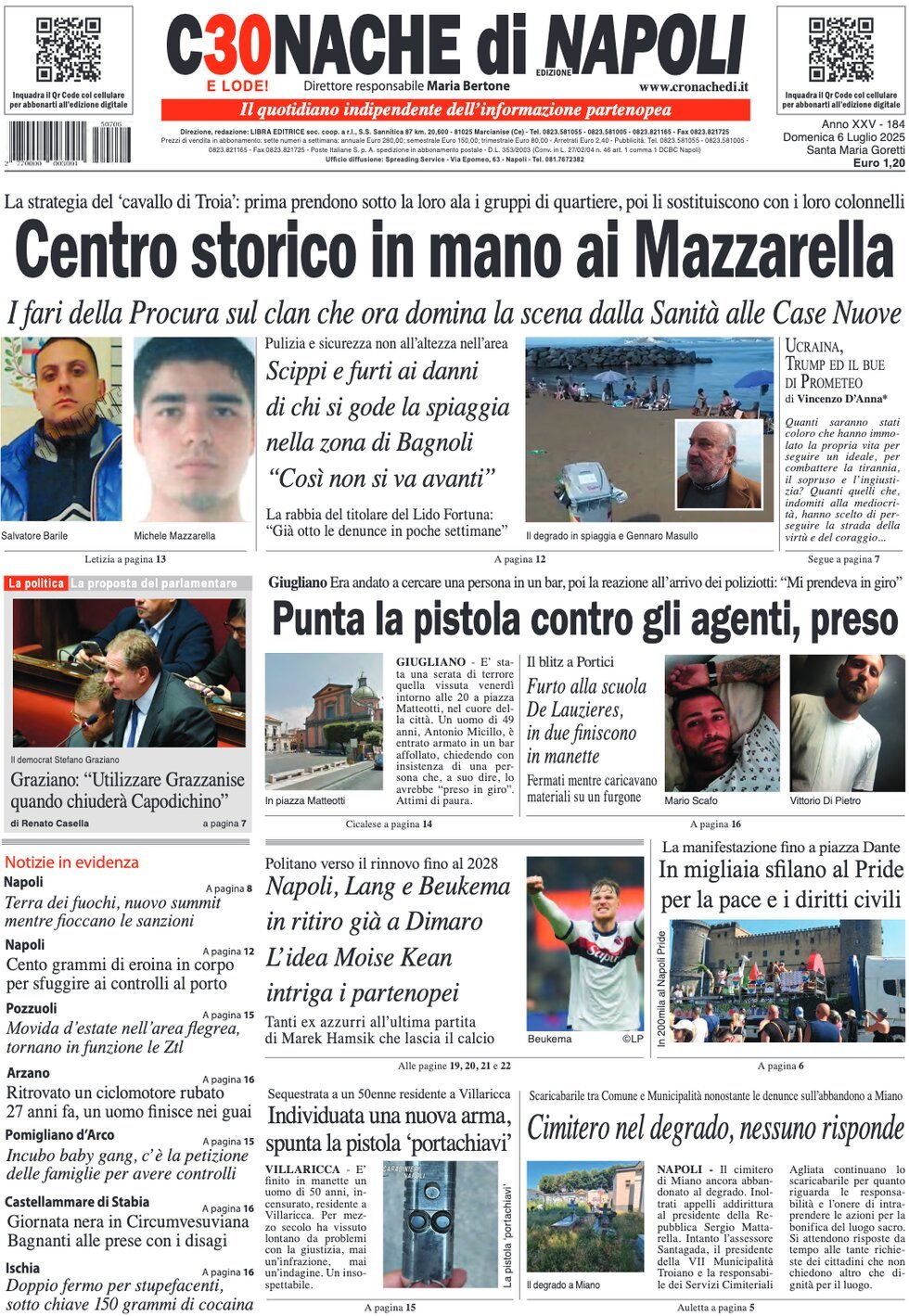 anteprima della prima pagina di cronache-di-napoli del 06/07/2025