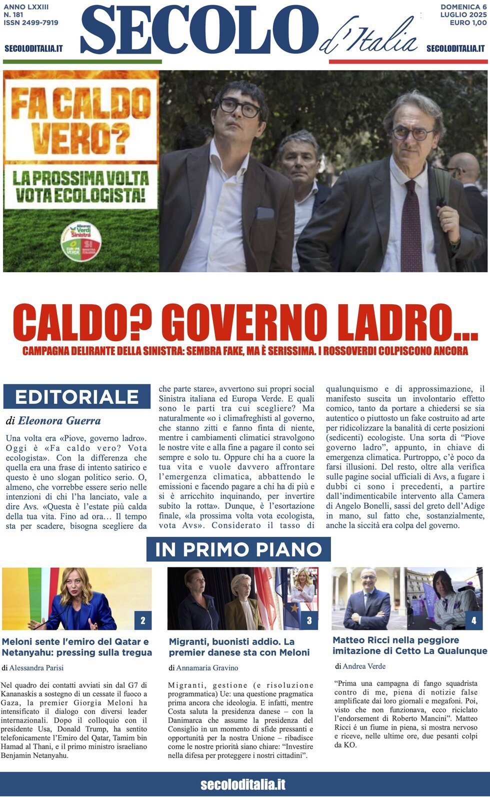 anteprima della prima pagina di secolo-ditalia del 06/07/2025