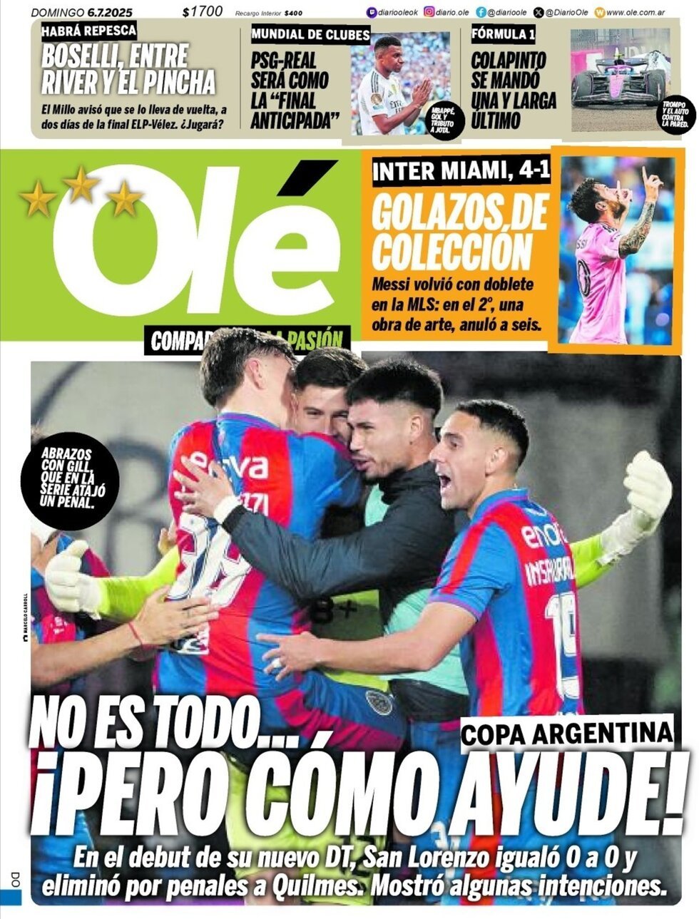 anteprima della prima pagina di ol del 06/07/2025